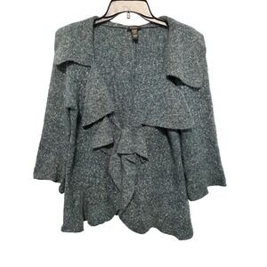 Cupio Blue Ruffle Open Front Cardigan Sweater Women's Size Large